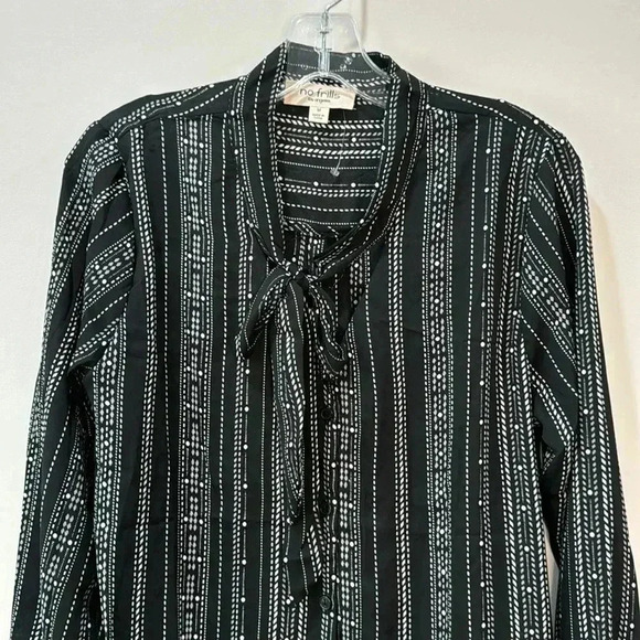 No Frills Tie Collar Black and White Blouse - Size M - Picture 2 of 13
